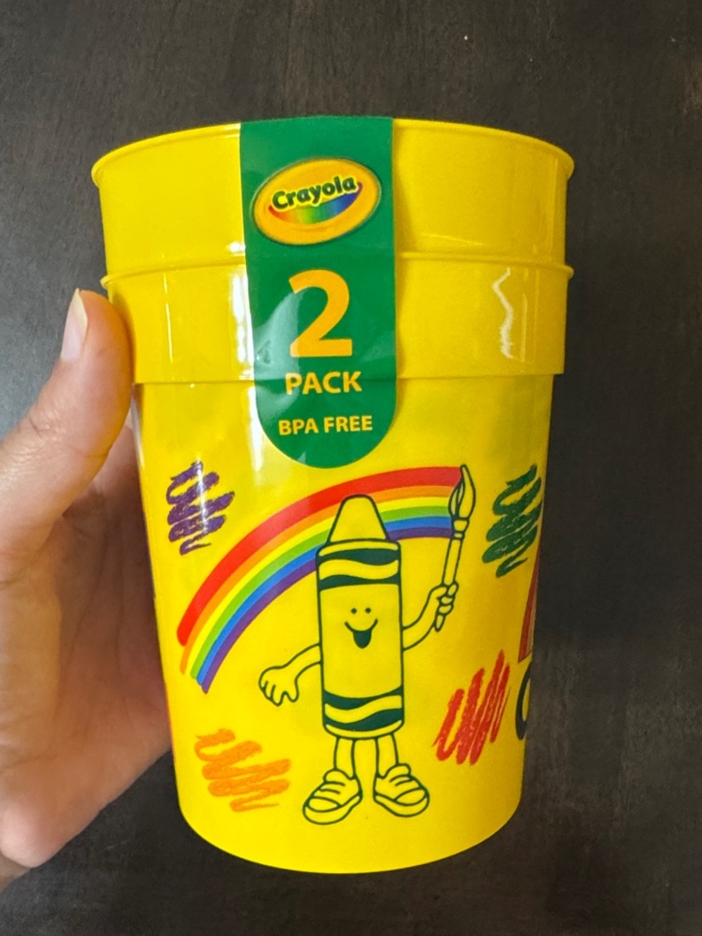 Crayola Bright Yellow 2-Pack stationary holder with Rainbow Crayon Art